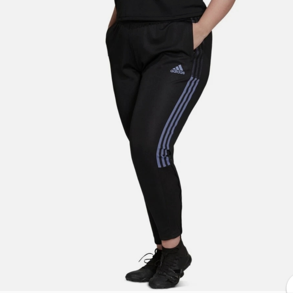 Adidas Black Track Pants with Blue Stripes